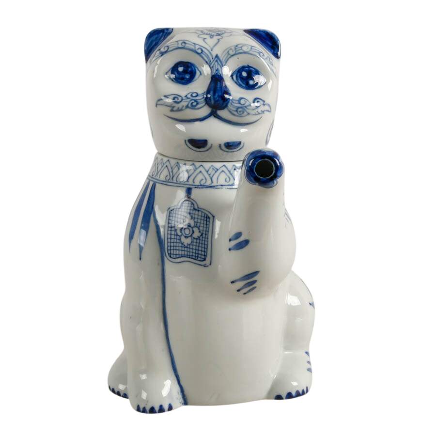 Blue and White "Lucky Cat" Style Imperial Lion Teapot Made in Taiwan-1
