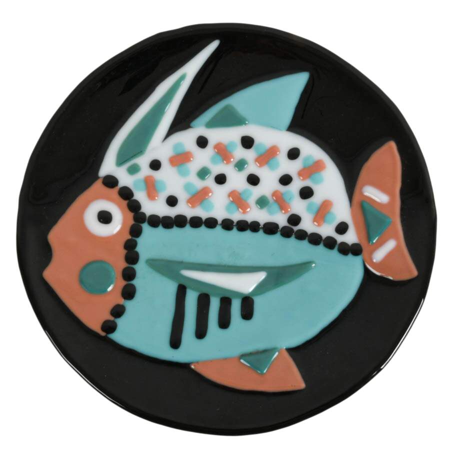 Pair of Signed Fused Glass Fish Wall Plates-2