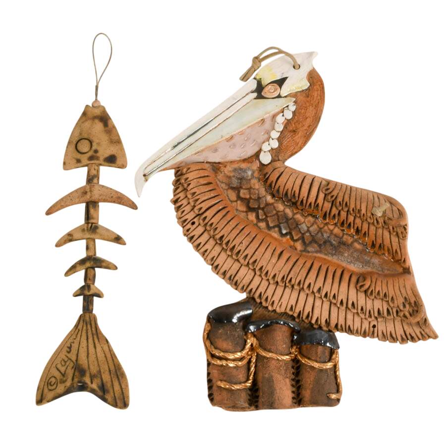 Pair of Signed Ceramic Coastal Themed Wall Hangings-1