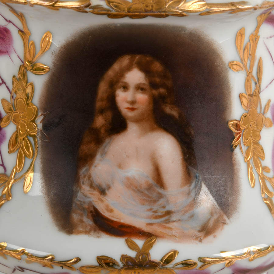 Victoria Austria Gilt Porcelain Biscuit Jar with Lady's Portrait-6