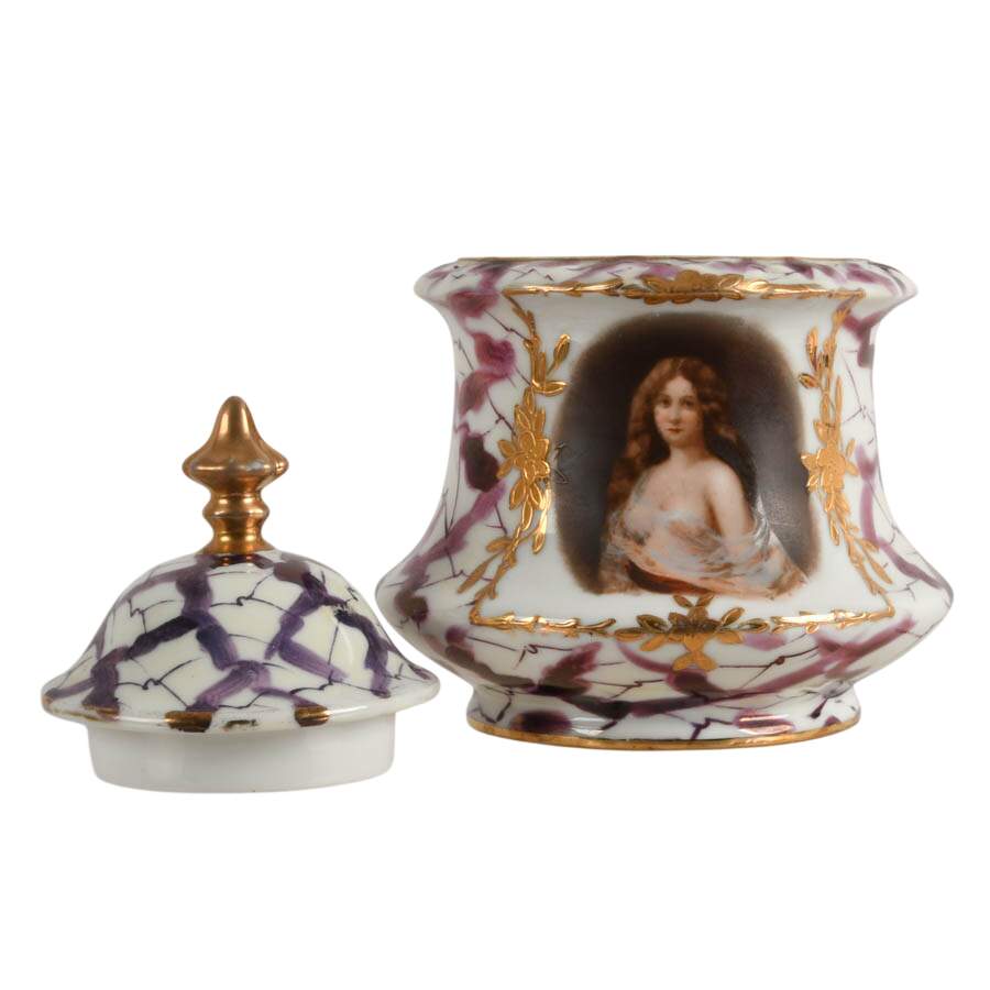 Victoria Austria Gilt Porcelain Biscuit Jar with Lady's Portrait-5