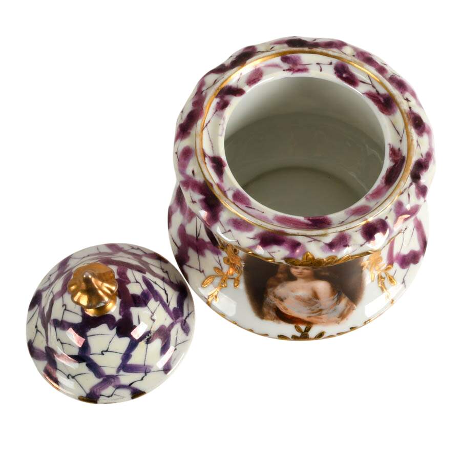 Victoria Austria Gilt Porcelain Biscuit Jar with Lady's Portrait-4