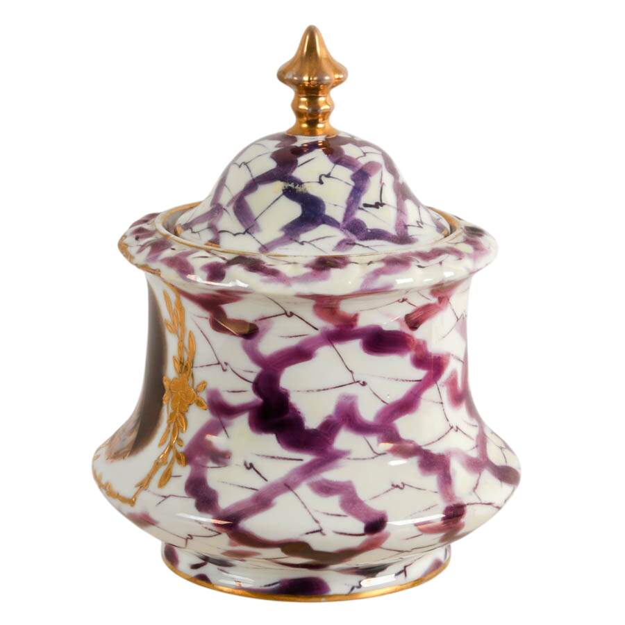 Victoria Austria Gilt Porcelain Biscuit Jar with Lady's Portrait-2