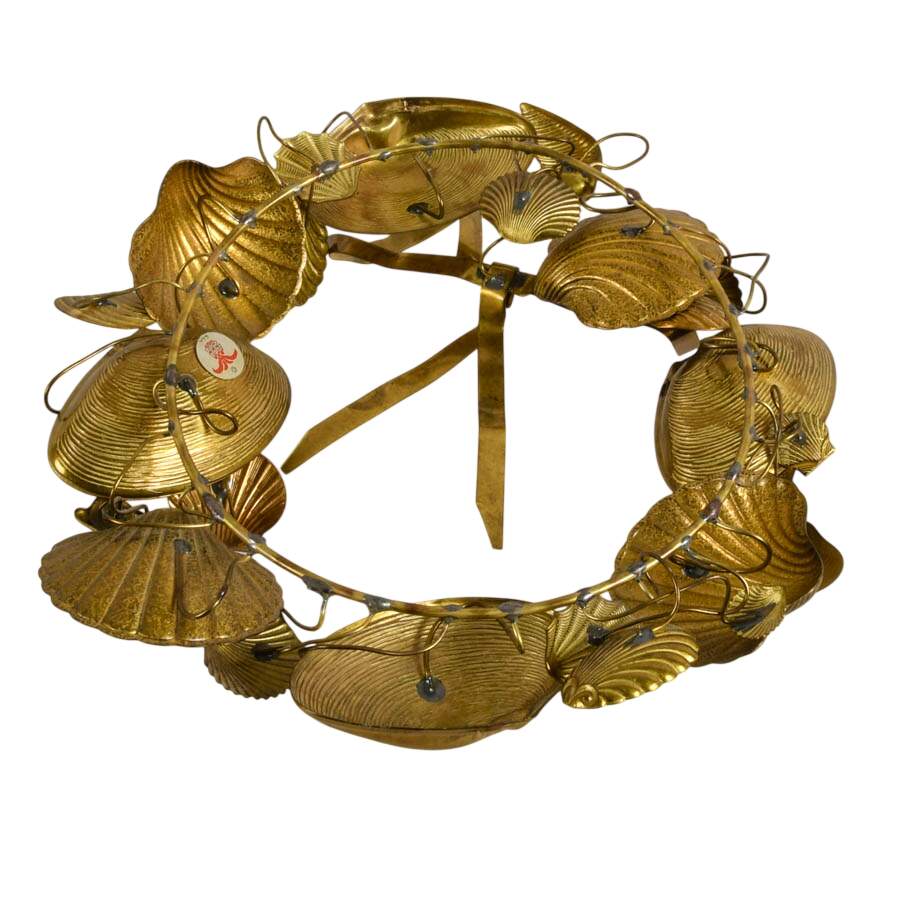 Vintage Dresden-Style Petites Choses Brass Seashell Wreath-6