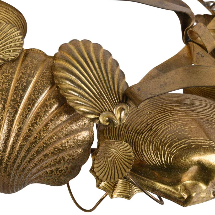 Vintage Dresden-Style Petites Choses Brass Seashell Wreath-4