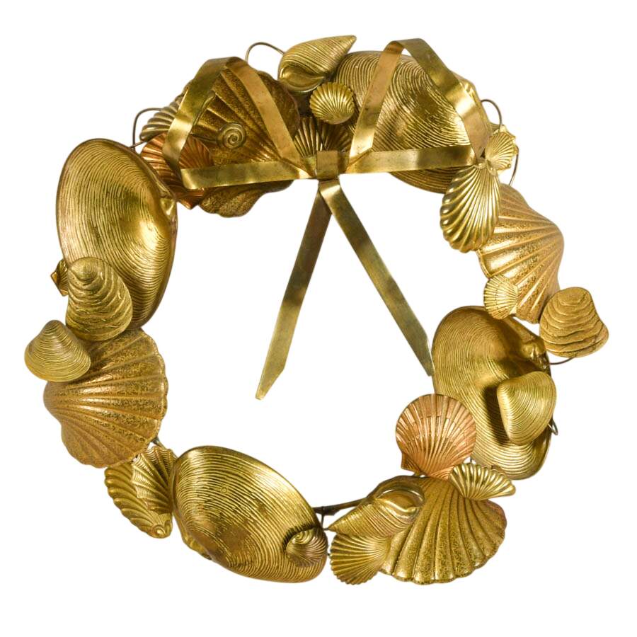 Vintage Dresden-Style Petites Choses Brass Seashell Wreath-1