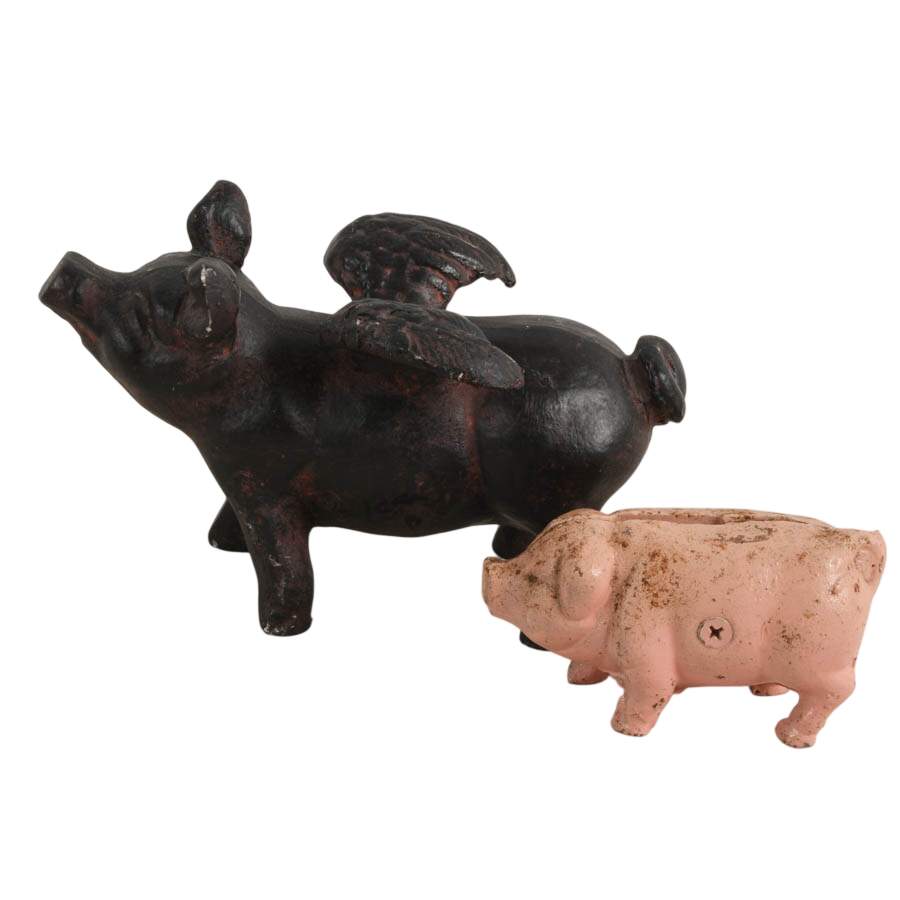Collection of Three Pig Metal and Stone Décor-8