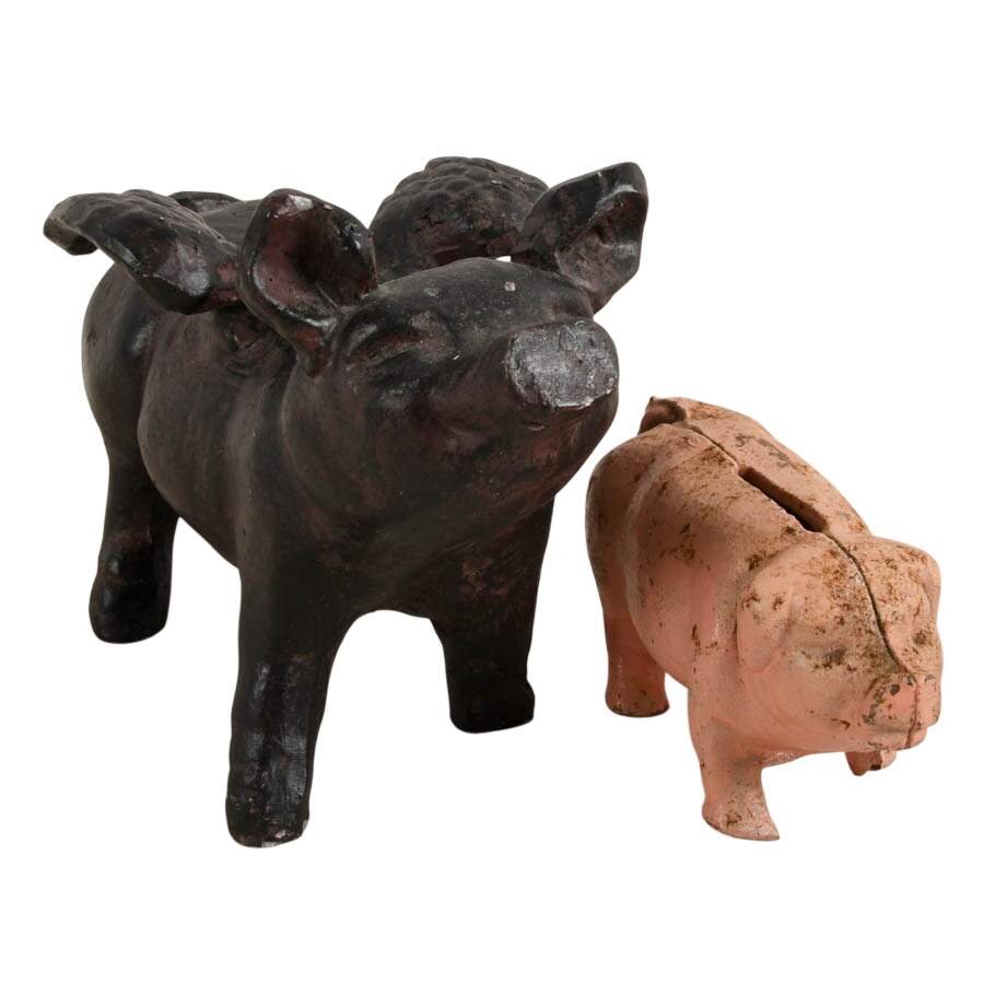 Collection of Three Pig Metal and Stone Décor-7