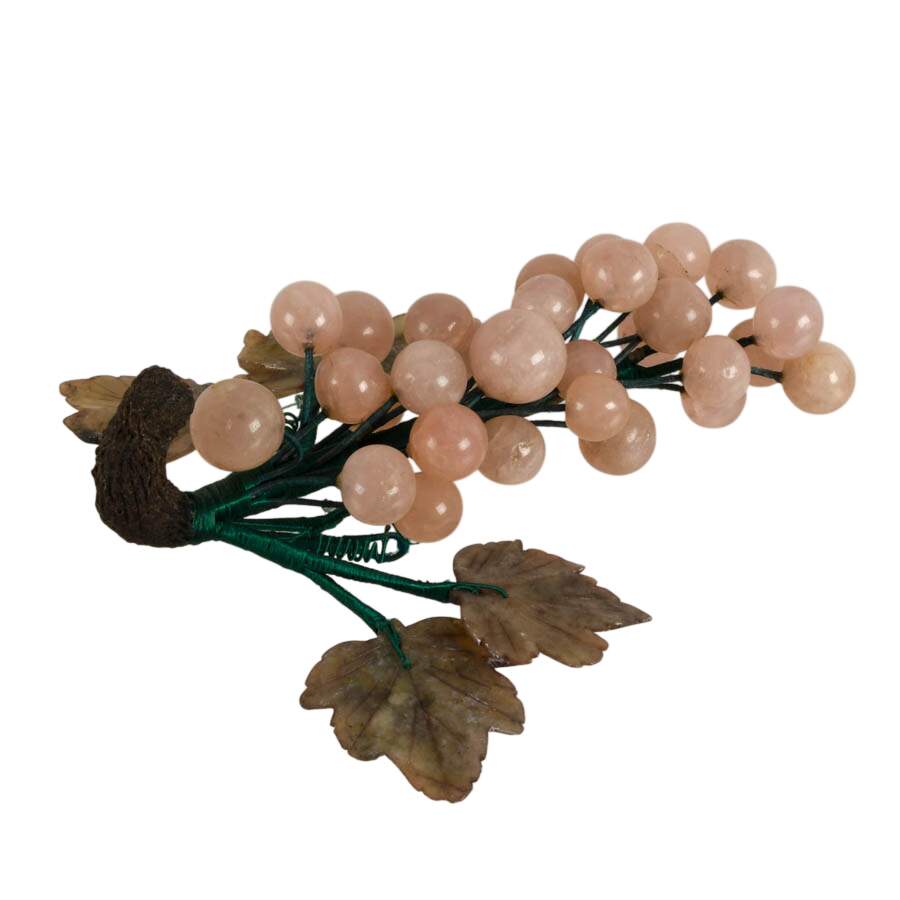 Victorian Hand-Carved Pink Stone Grape Cluster-4
