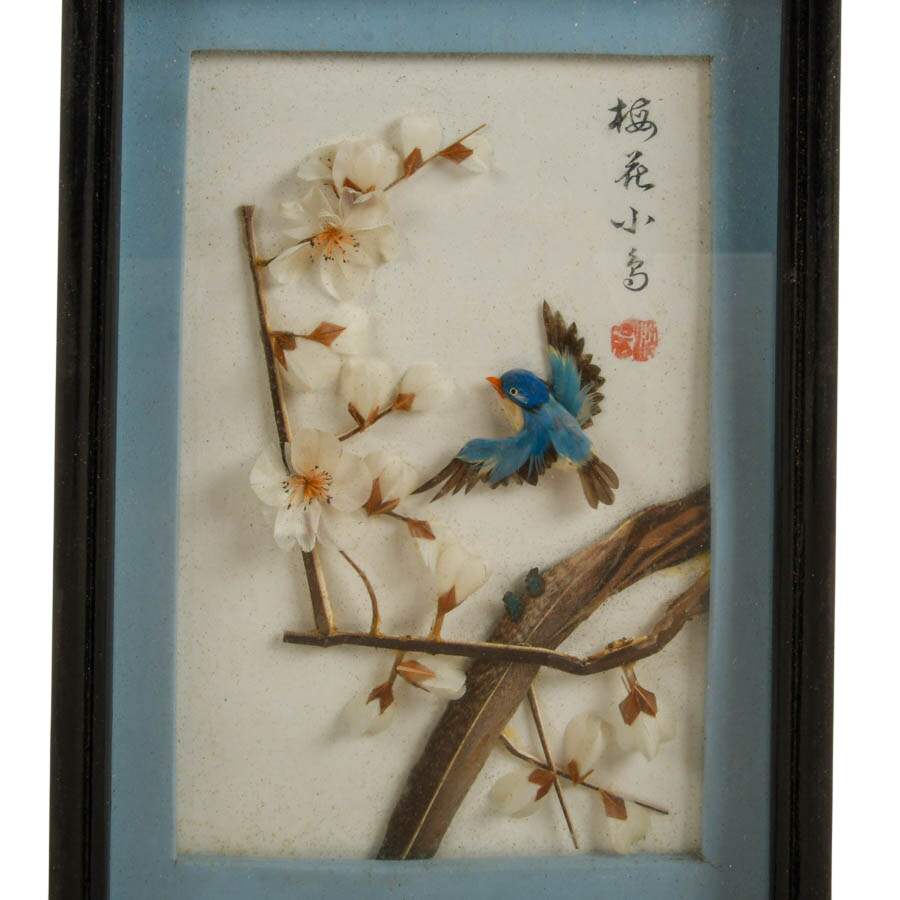 Pair of 3D Chinese Feather Art Blue and Blue Bird Wall Décor-3