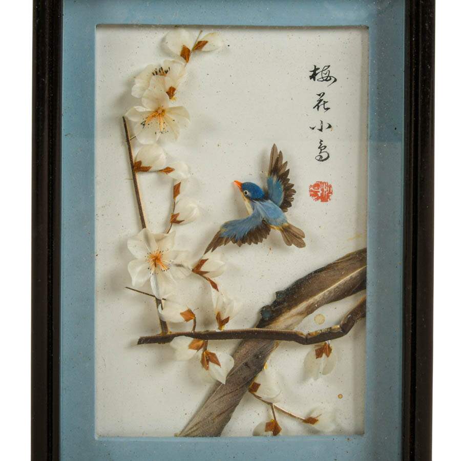Pair of 3D Chinese Feather Art Blue and Blue Bird Wall Décor-2