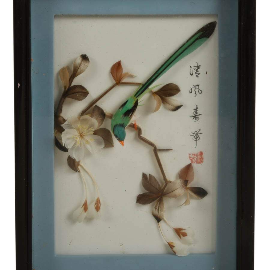 Pair of 3D Chinese Feather Art Blue and Green Bird Wall Décor-2