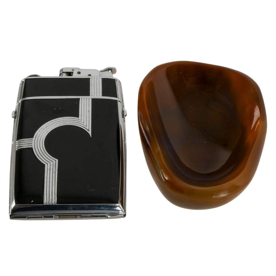 Evans Trig-a-Lite Cigarette Case and Lighter with Stone Ashtray-2