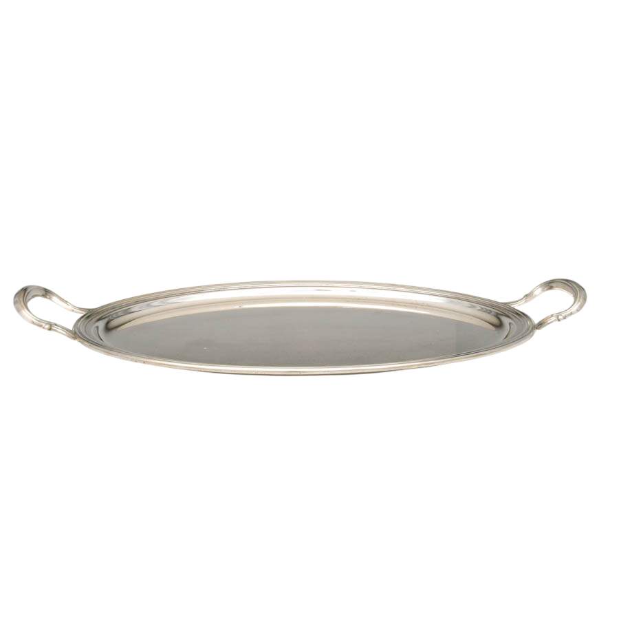 Italian Oval Silverplate Tray with Handles-3