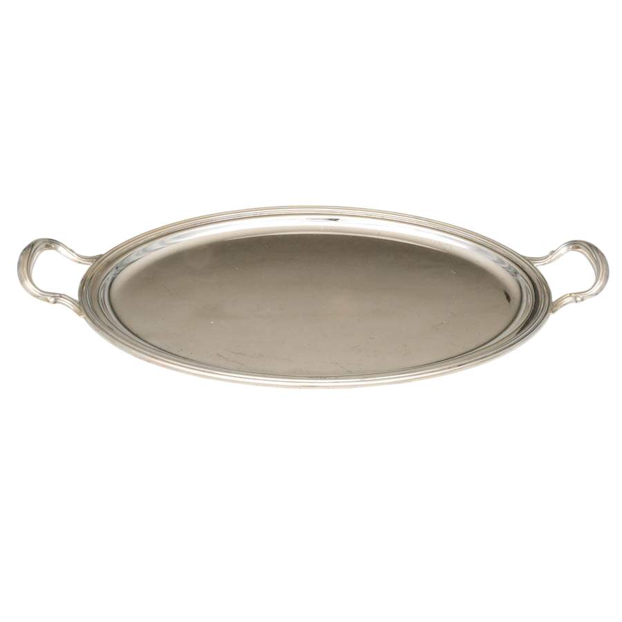 Italian Oval Silverplate Tray with Handles-2