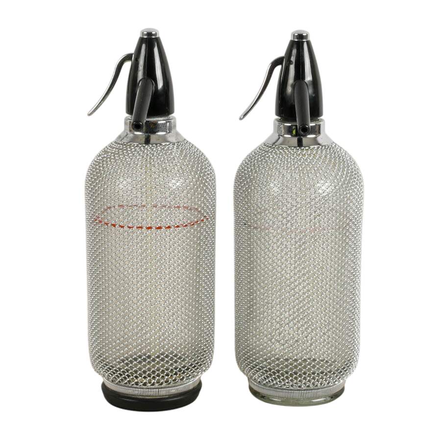 Vintage Pair of Czechoslovakian Merkuria Glass Soda Siphon Seltzer Bottles-1
