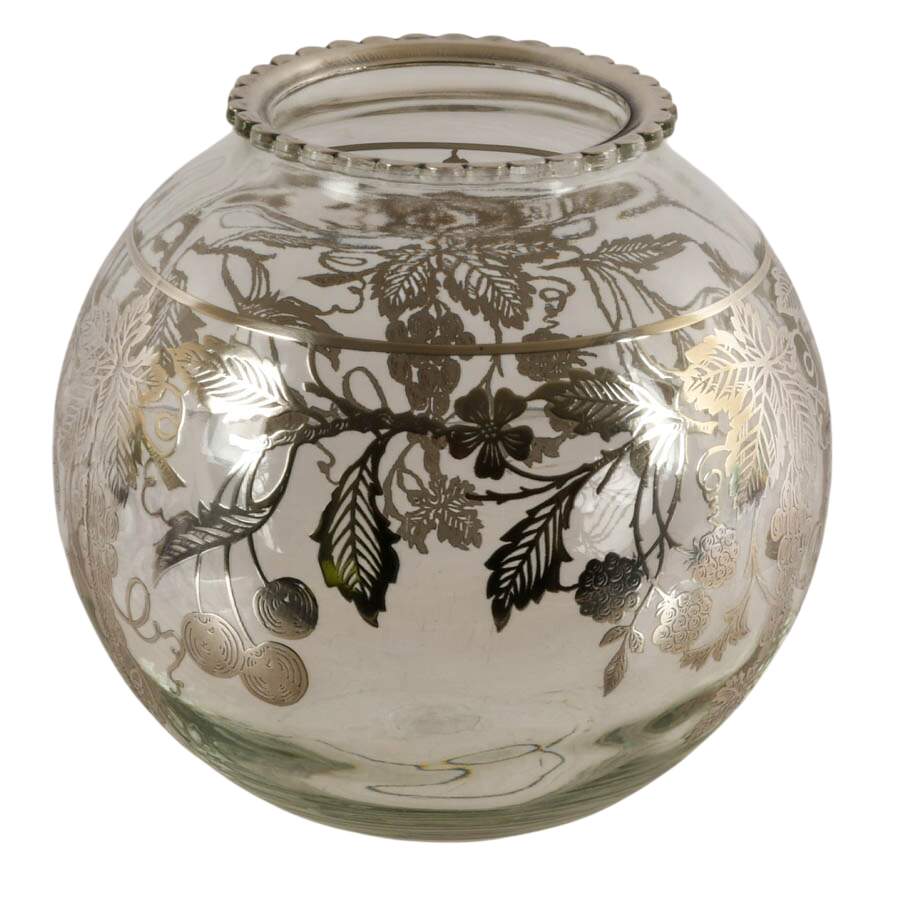 Antique Round Art Nouveau Silver Overlay Bowl-2