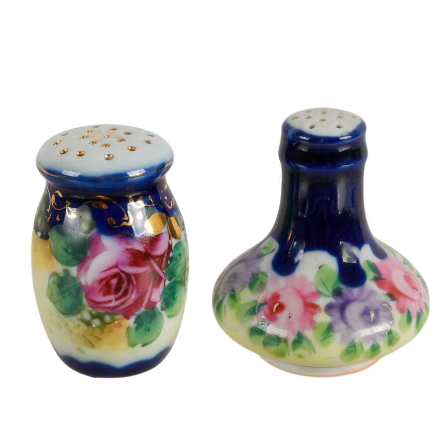 Hand-Painted Floral Cobalt Porcelain Silent Butler and Shaker Set-7