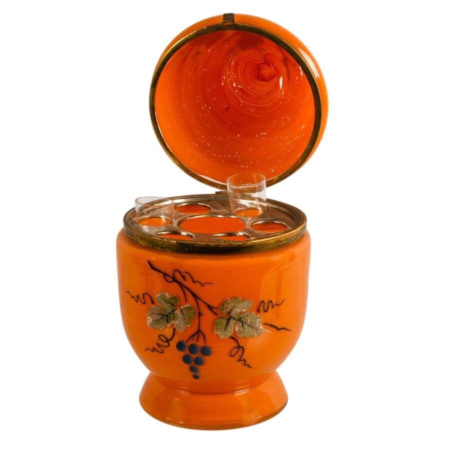 Vintage Czechoslovakian Orange Coralene Glass Egg Tantalus-2