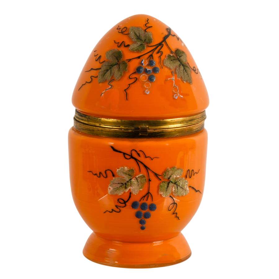 Vintage Czechoslovakian Orange Coralene Glass Egg Tantalus-1
