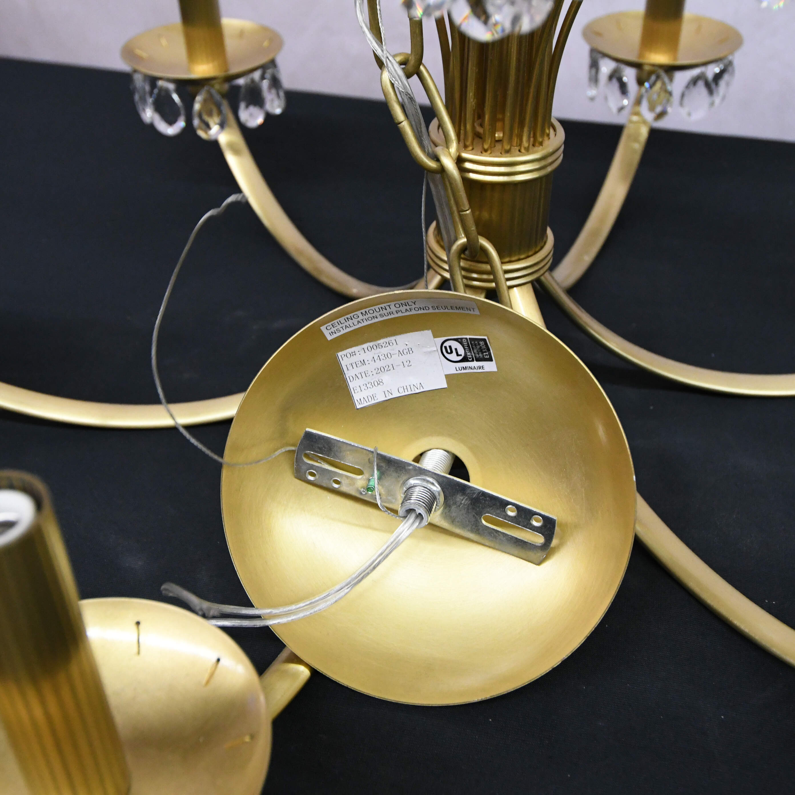 Six-Light Brass and Acrylic Floral Cluster Chandelier-6