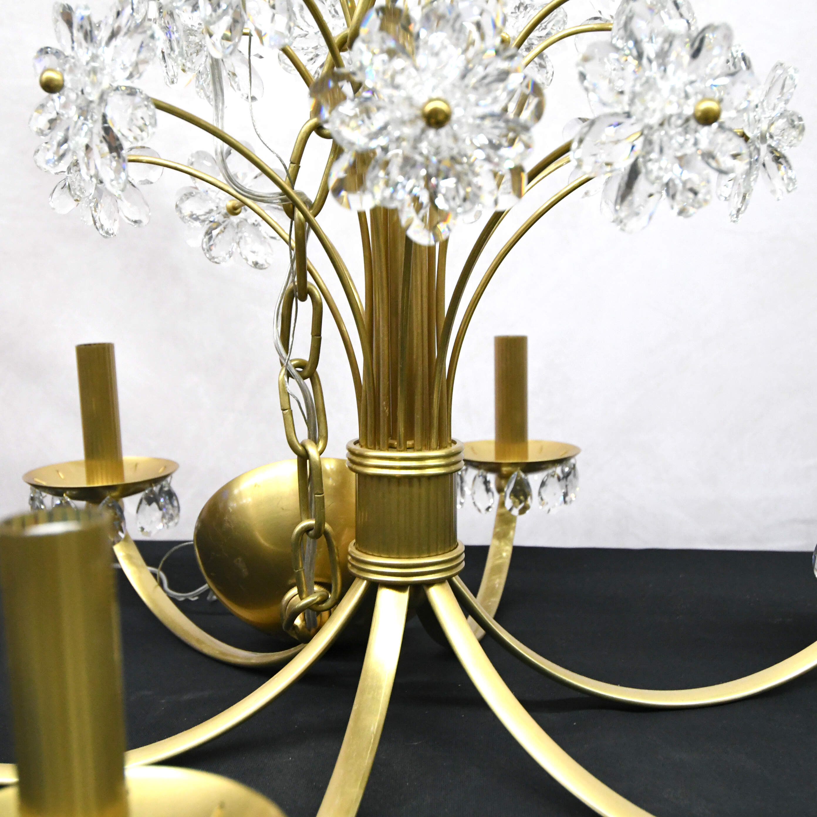 Six-Light Brass and Acrylic Floral Cluster Chandelier-4