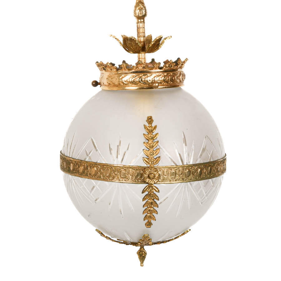 French Crystal and Brass Pendant Ceiling Light-5