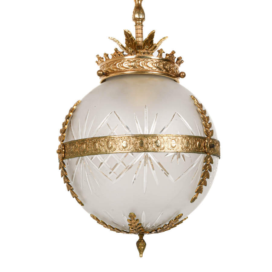 French Crystal and Brass Pendant Ceiling Light-4