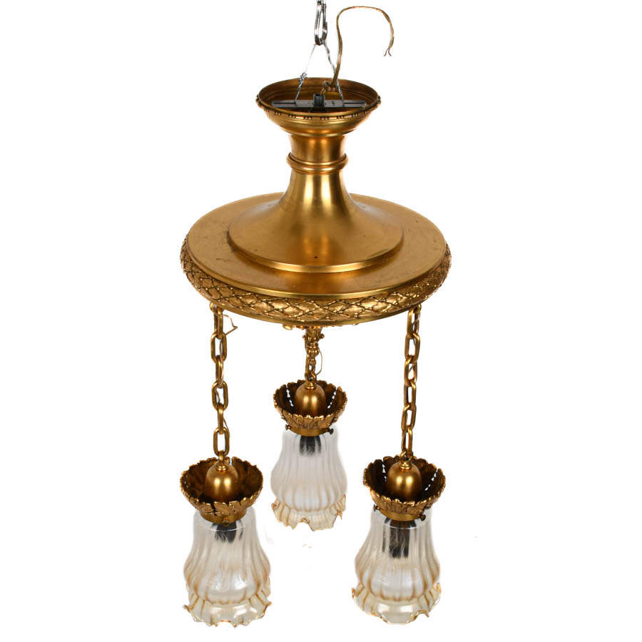 Gilt Art Deco Pan Ceiling Hanging Light-4