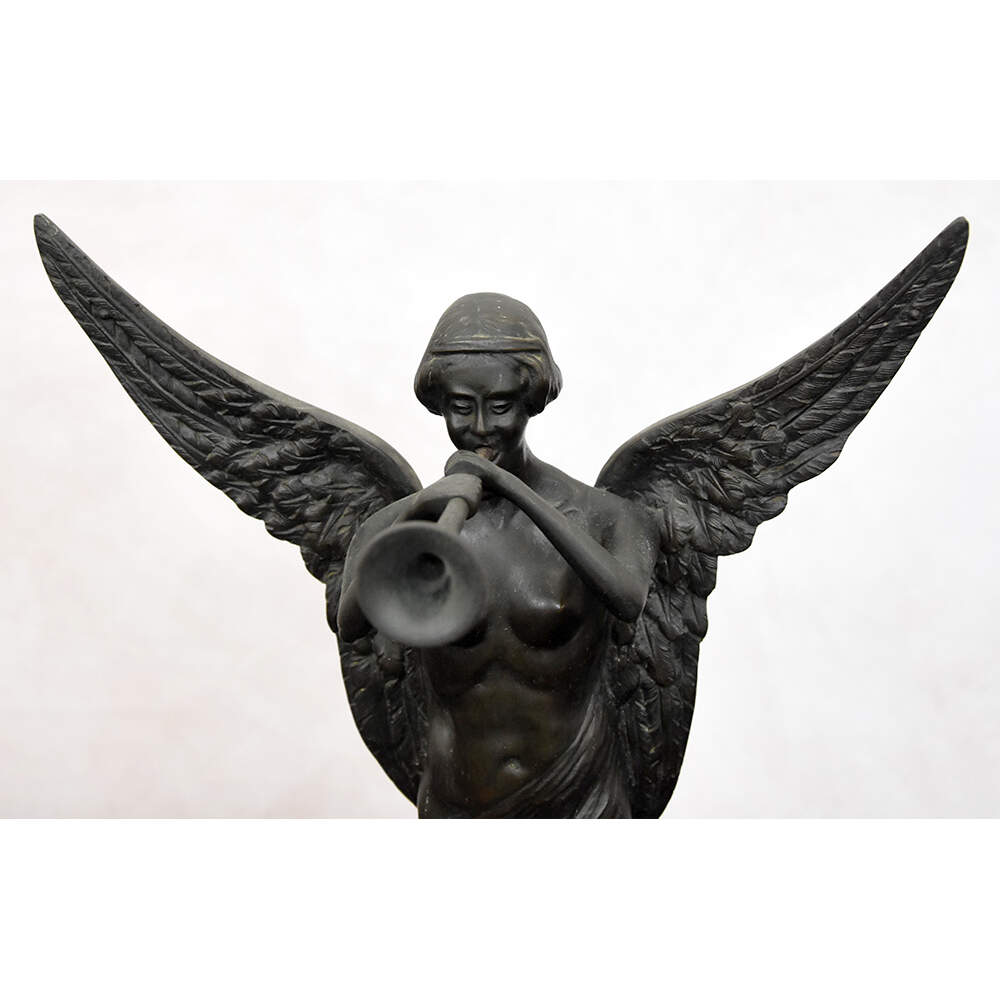 Antique Art Deco Bronze Angel Blowing the Horn Figure-5