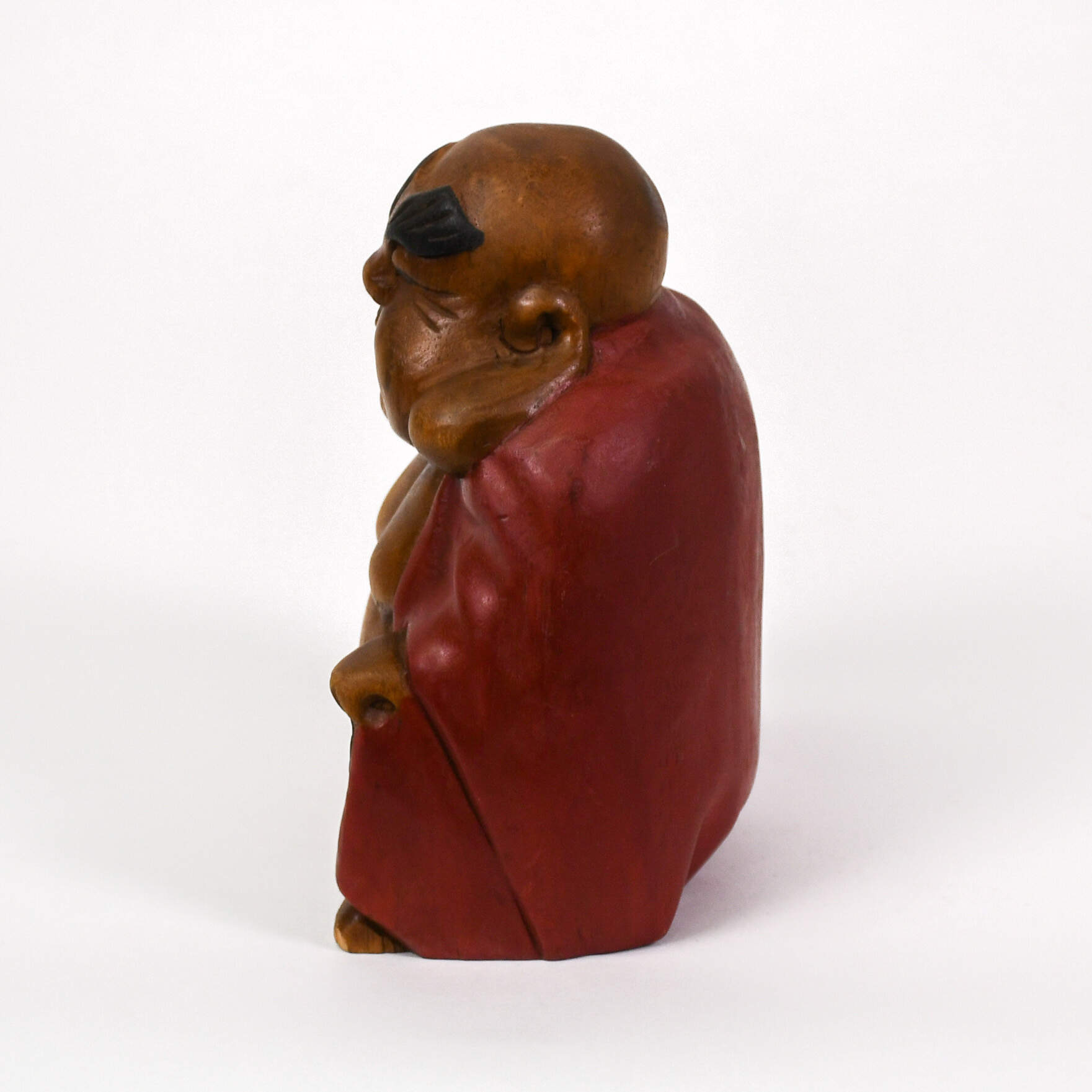 Hand-Carved Wood Laughing Buddha Figure-2