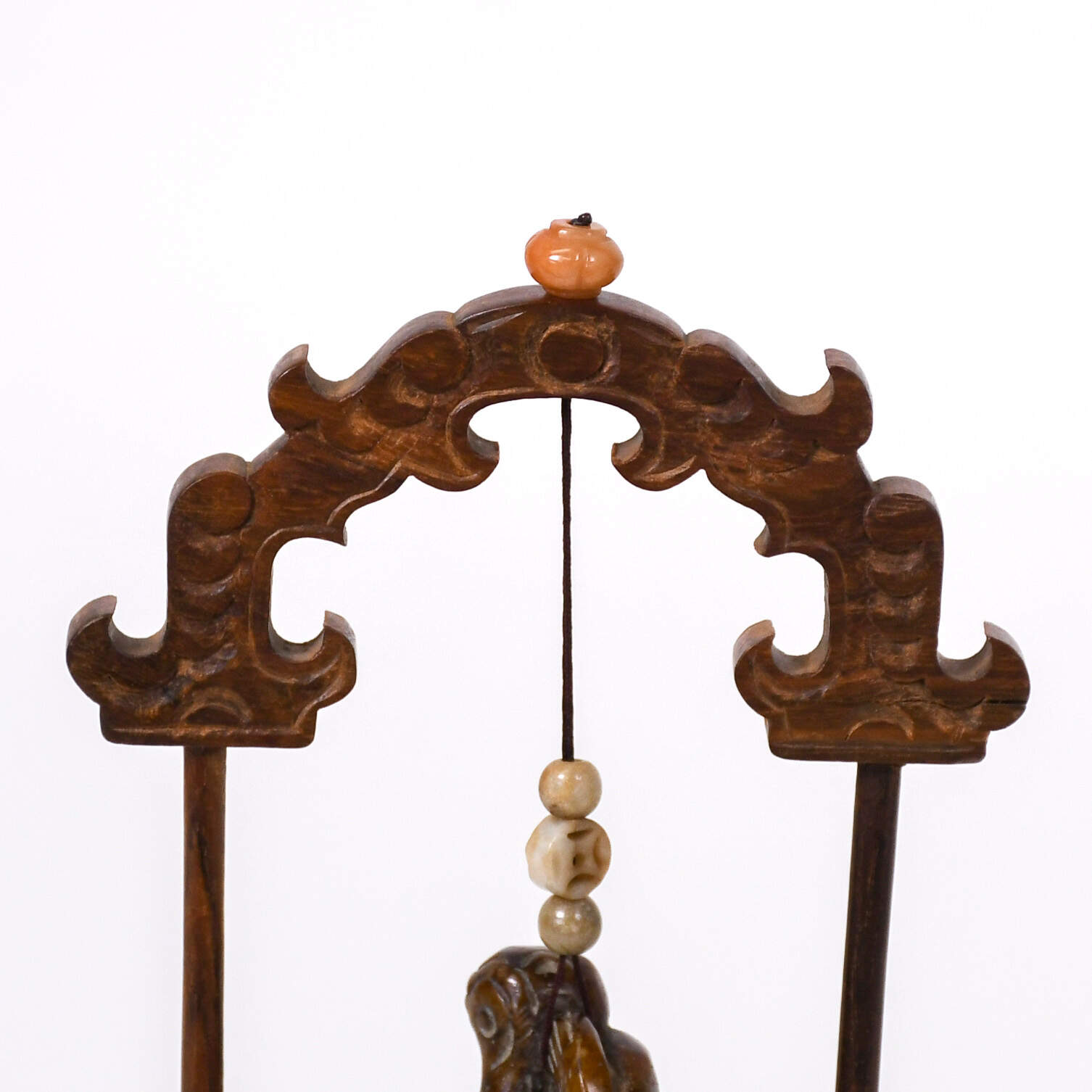 Figure Stone Carved Monkey Netsuke on Wood Stand-6