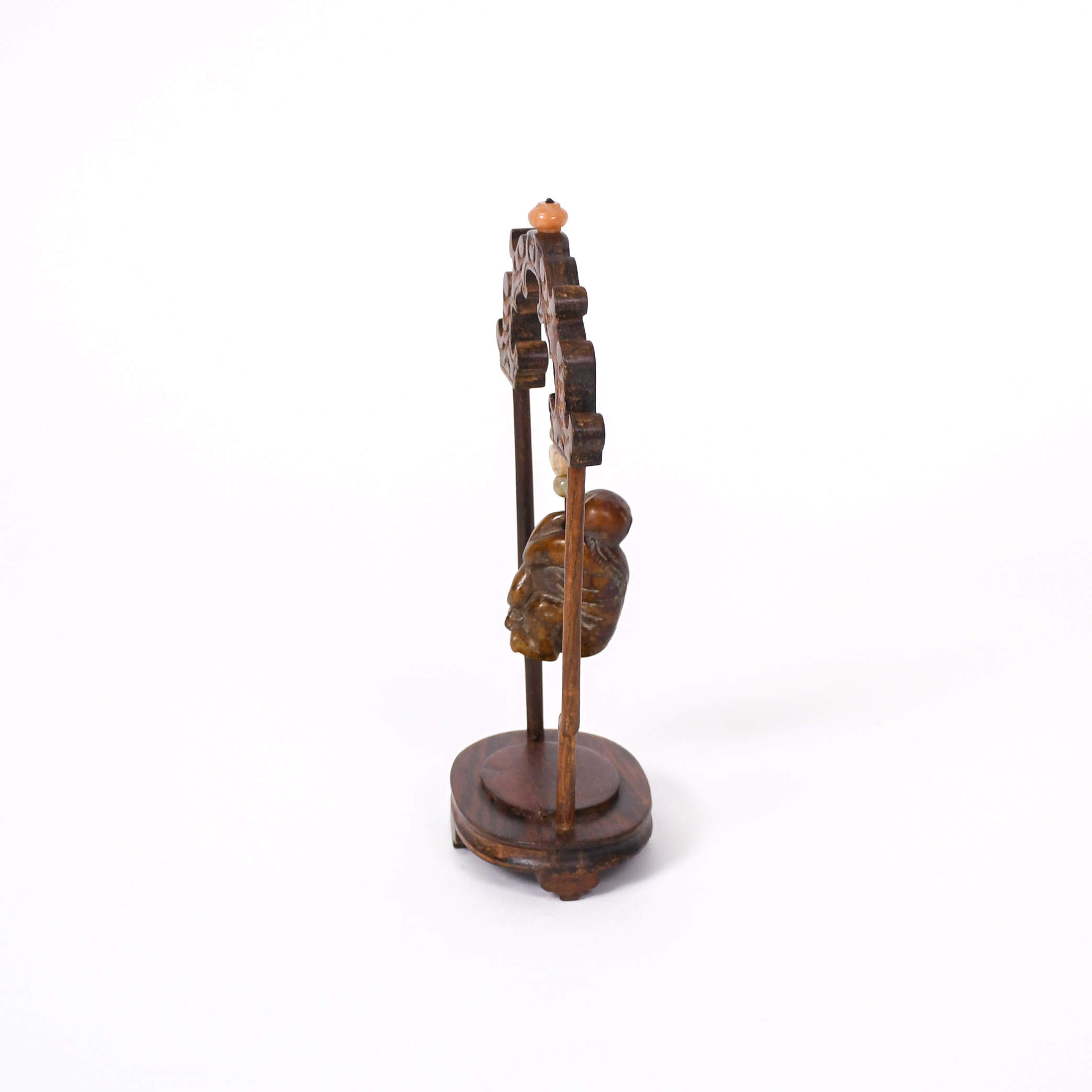 Figure Stone Carved Monkey Netsuke on Wood Stand-3