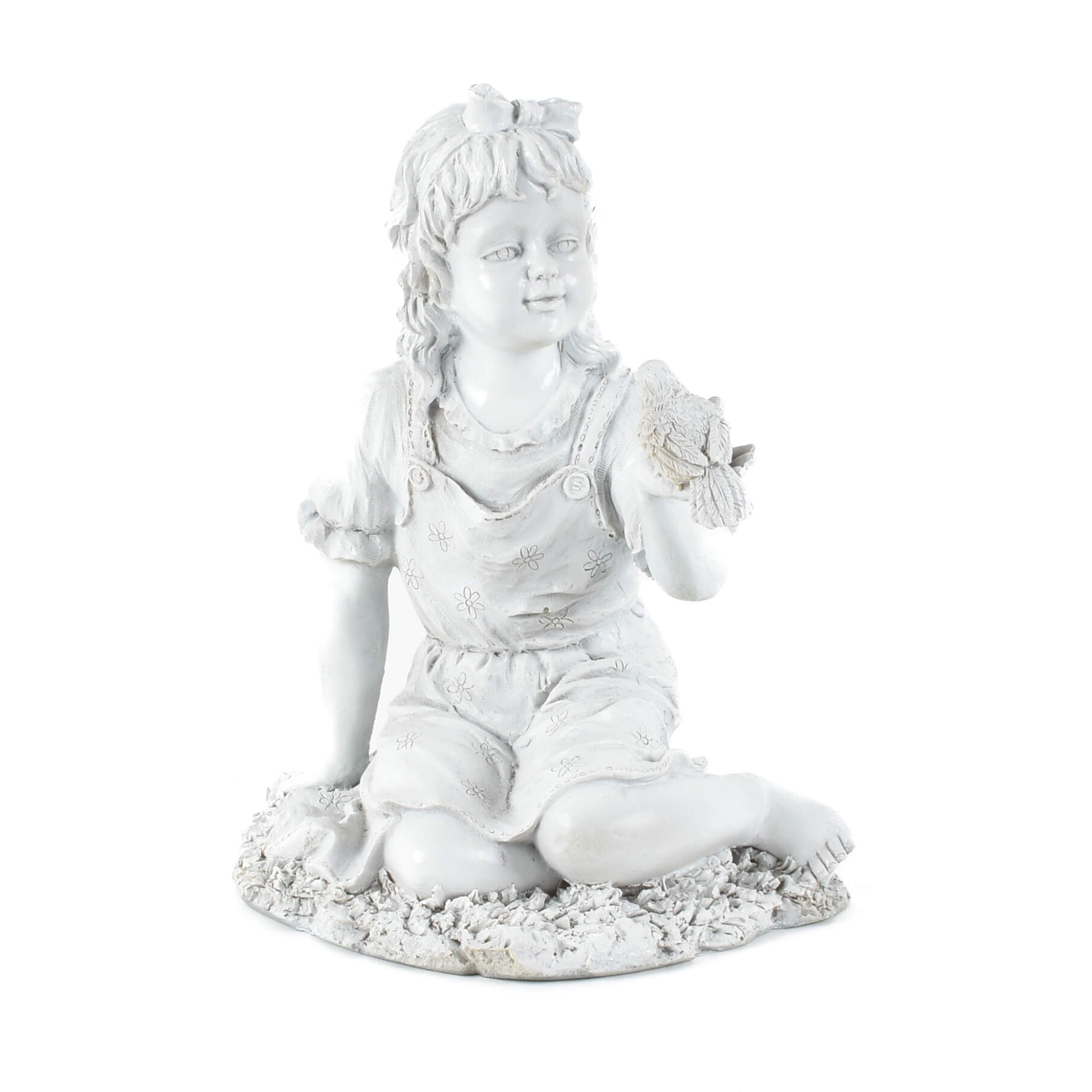 White Resin Seated Girl Garden Statue-1