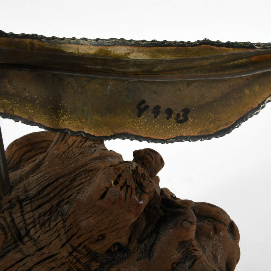 Brutalist-Style Brass and Copper Boat Model on Driftwood Waves Base-5