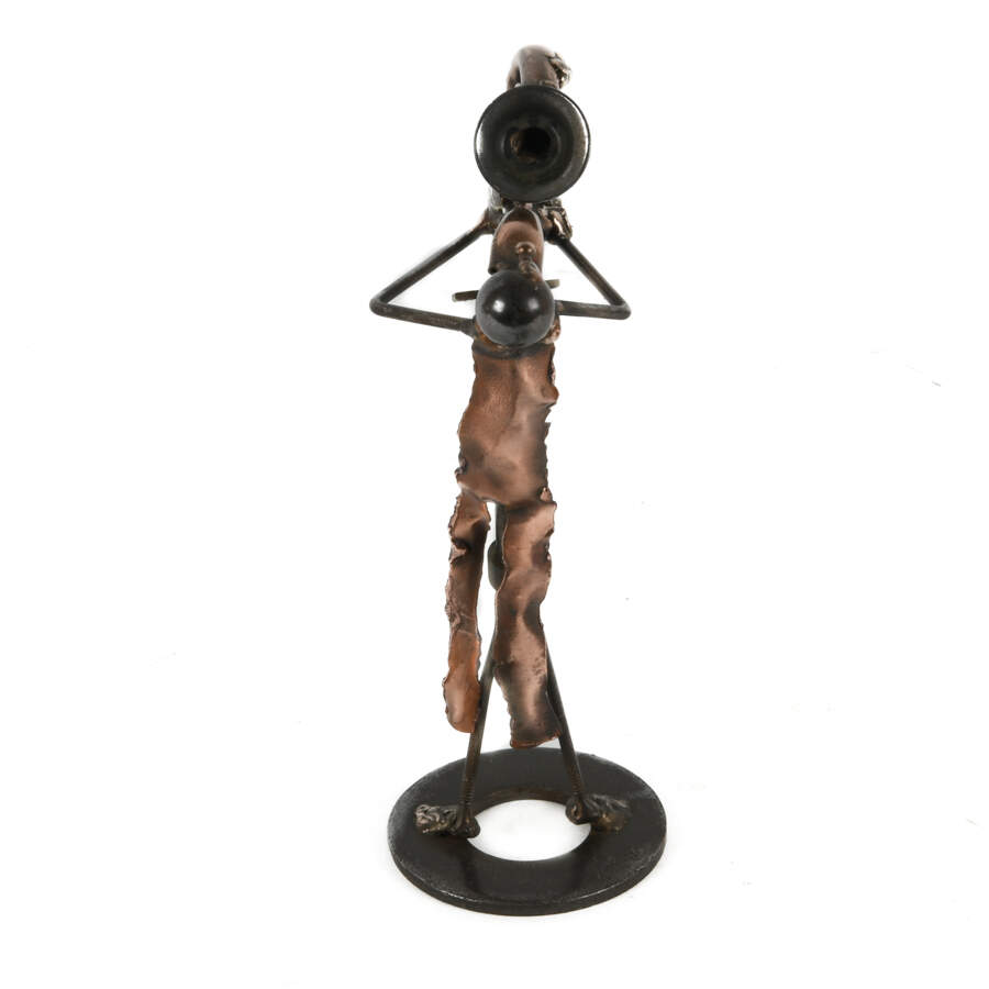 Signed Recycled Nuts and Bolts Saxophonist in Coat Tails Statuette-4