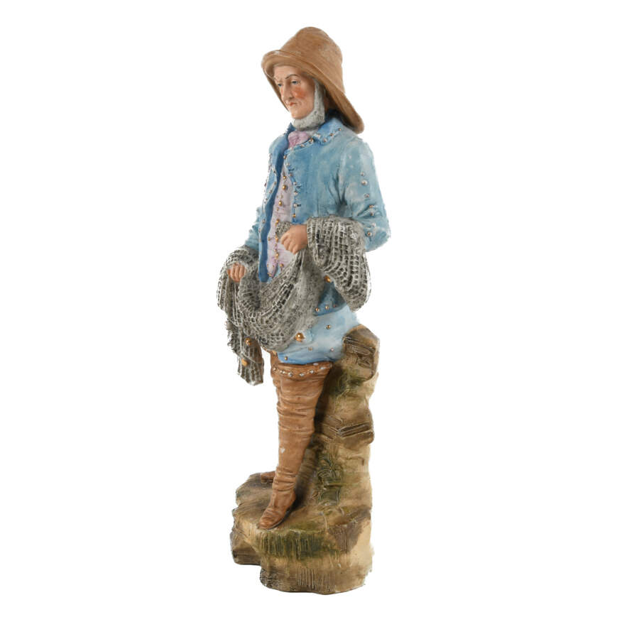 Antique Continental Bisque Fisherman Statue-5