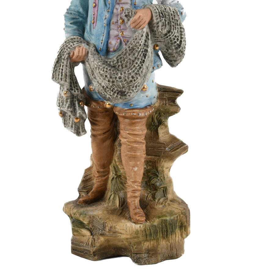 Antique Continental Bisque Fisherman Statue-4