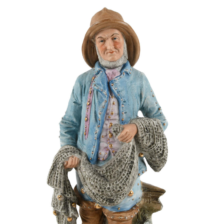 Antique Continental Bisque Fisherman Statue-3