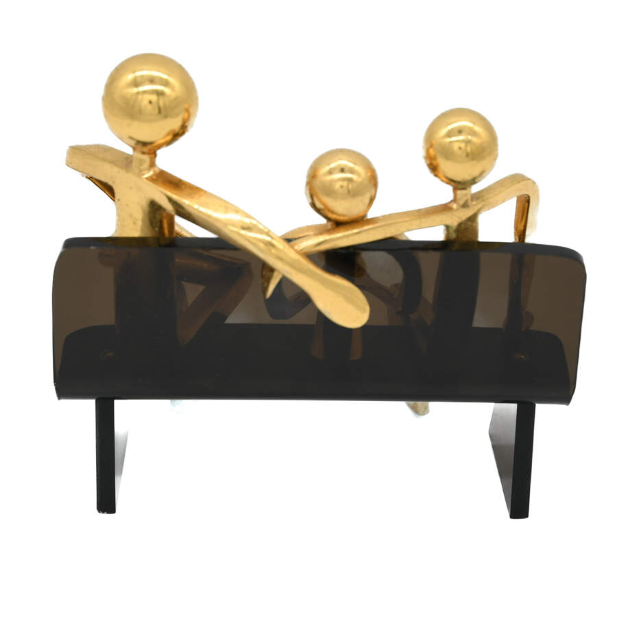 Metal Family on a Bench Sculpture-4