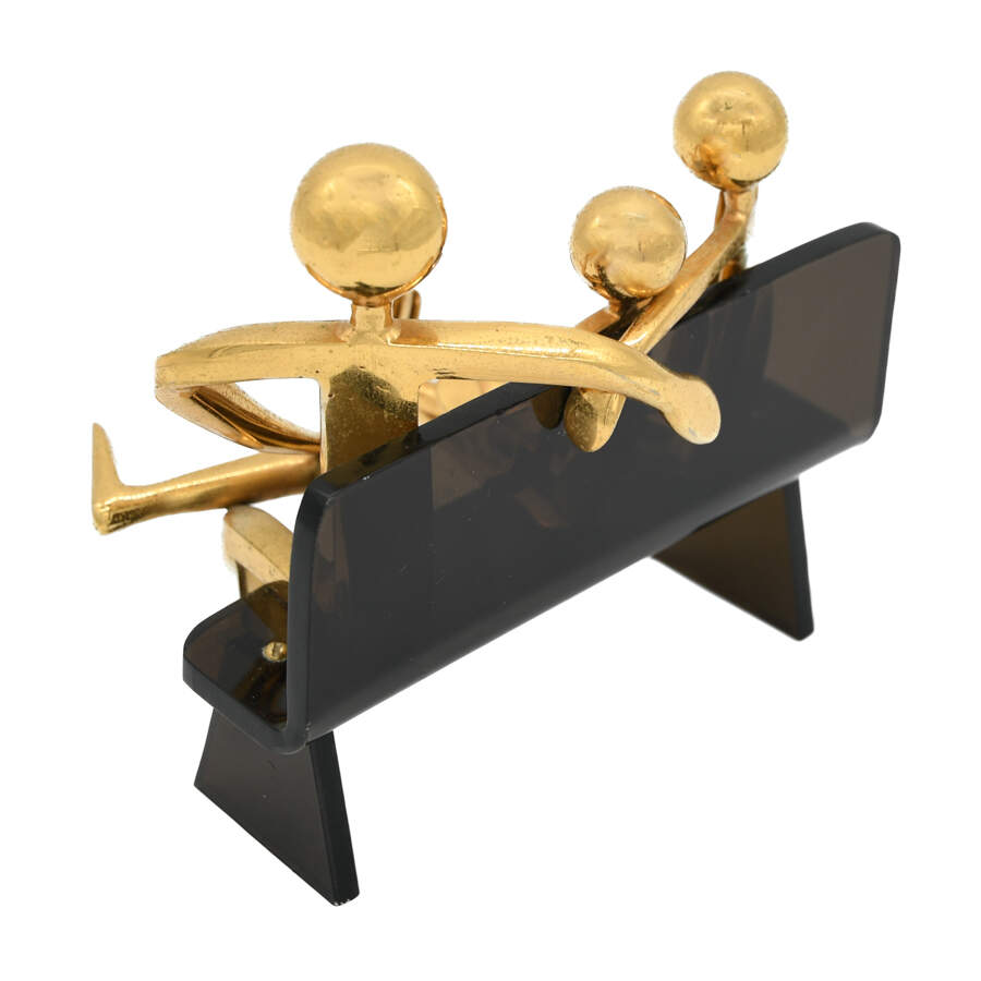 Metal Family on a Bench Sculpture-3