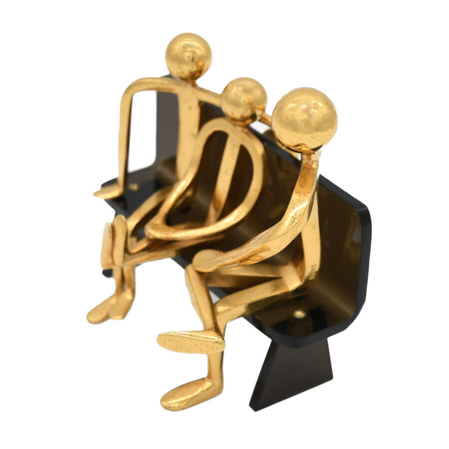 Metal Family on a Bench Sculpture-2