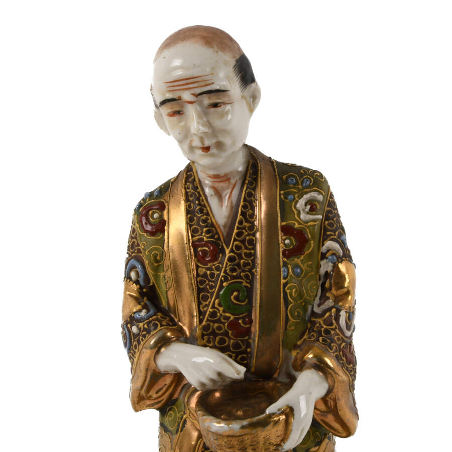 Japanese Satsuma Porcelain Man and Dog Figurine-2