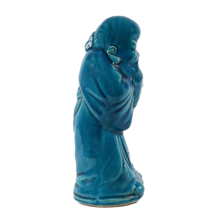 Chinese Porcelain Blue Glazed Buddha Statue-5