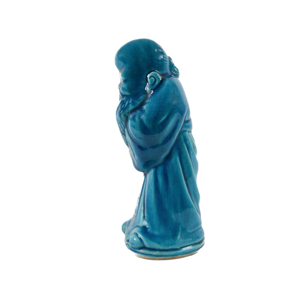 Chinese Porcelain Blue Glazed Buddha Statue-3
