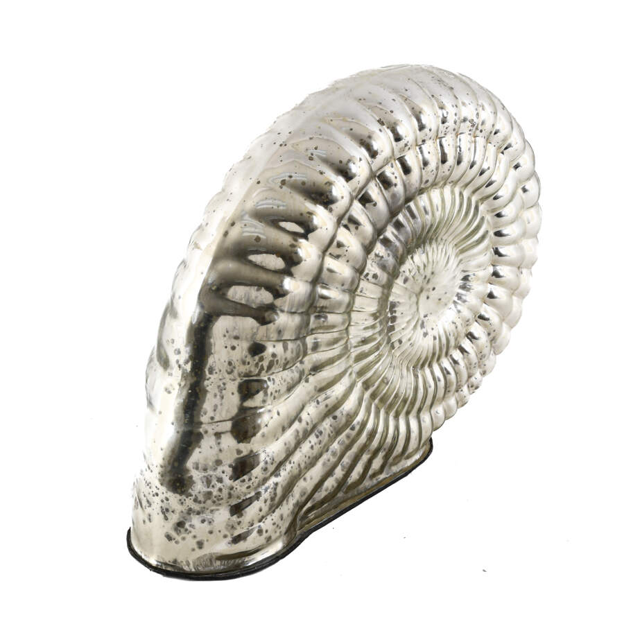 Silver Metallic Decorative Art Glass Nautilus Sculpture-3