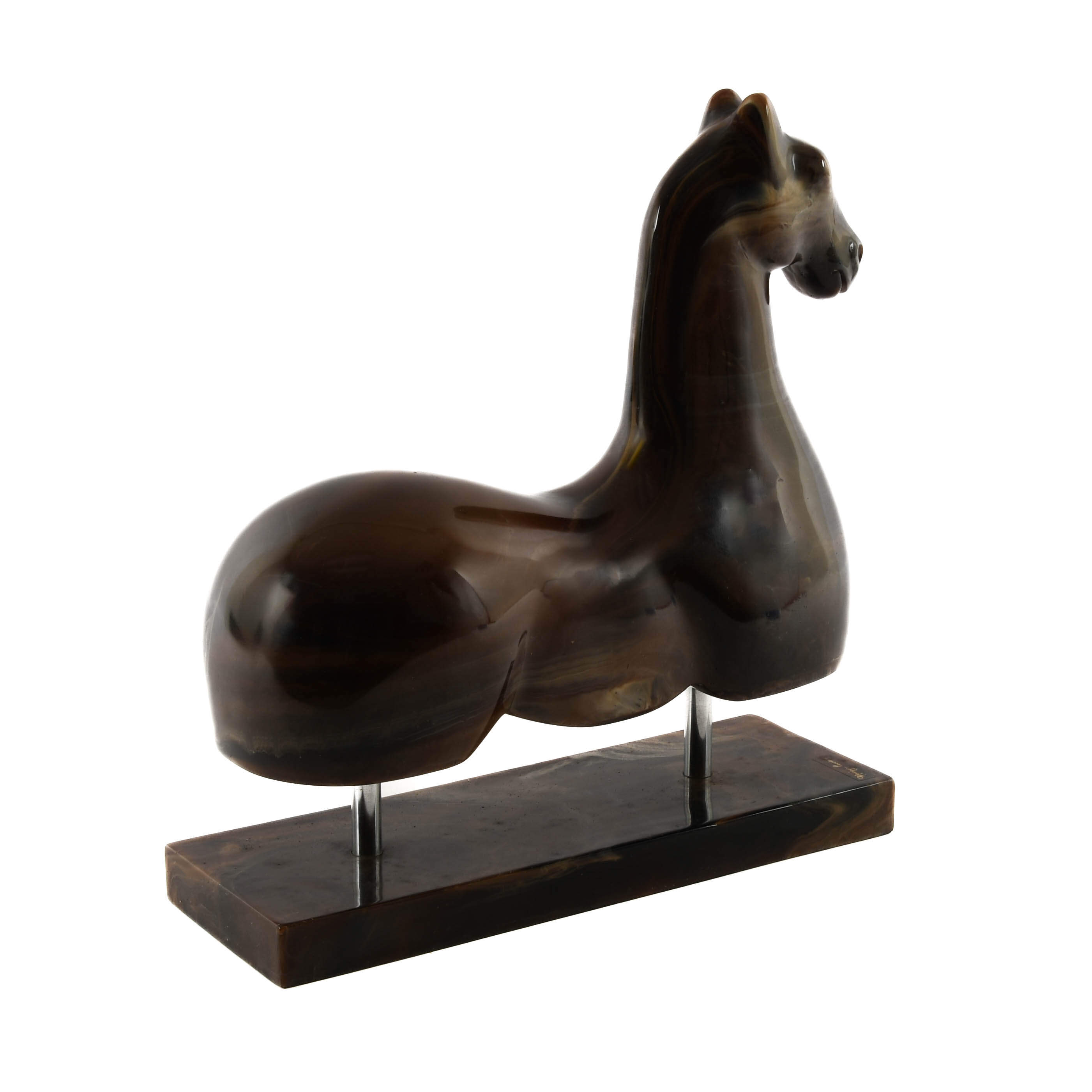 Signed Reclining Horse Composition Sculpture on Base-5