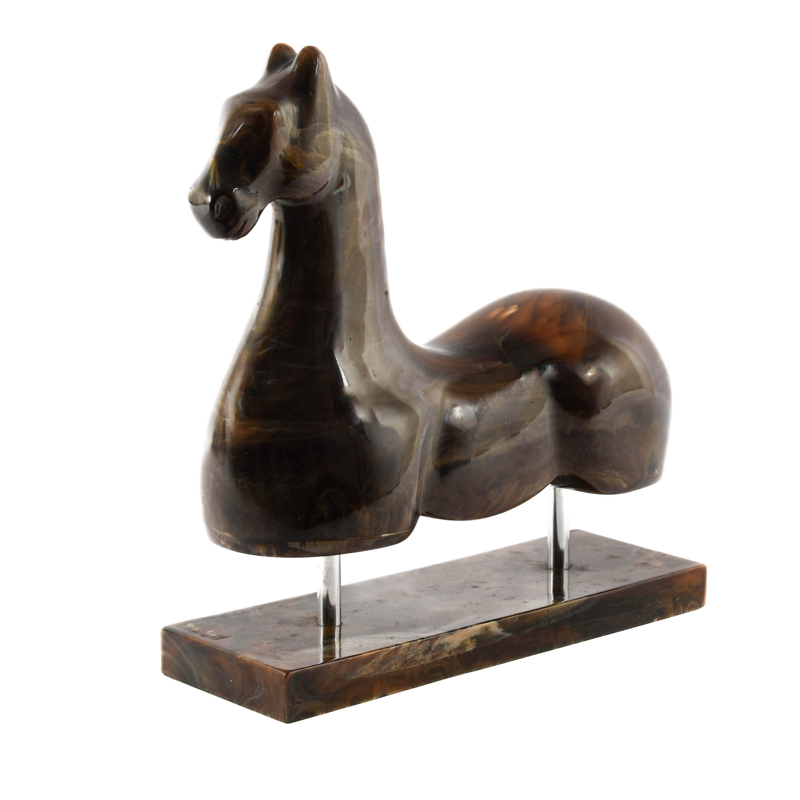 Signed Reclining Horse Composition Sculpture on Base-3