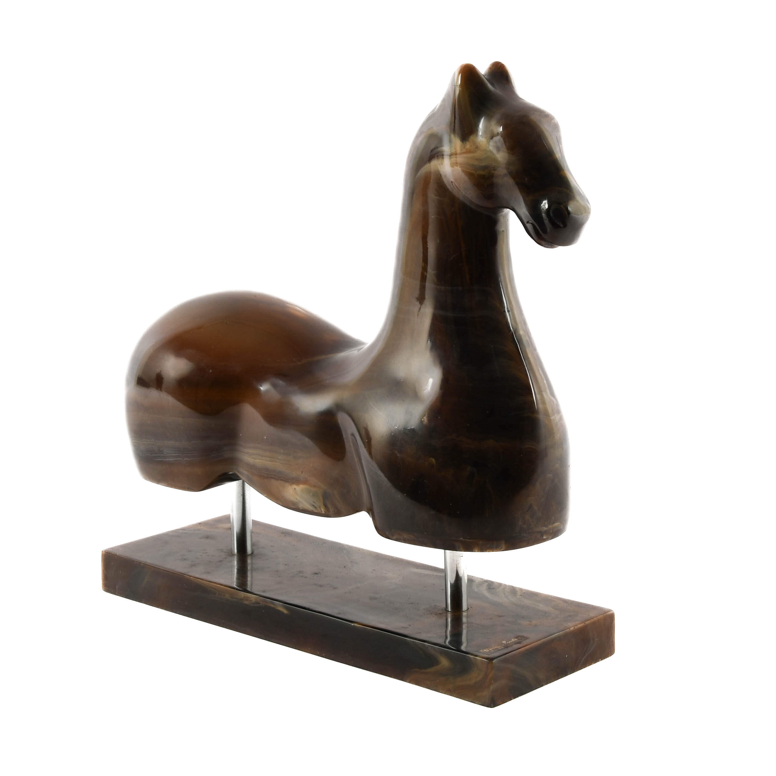 Signed Reclining Horse Composition Sculpture on Base-2