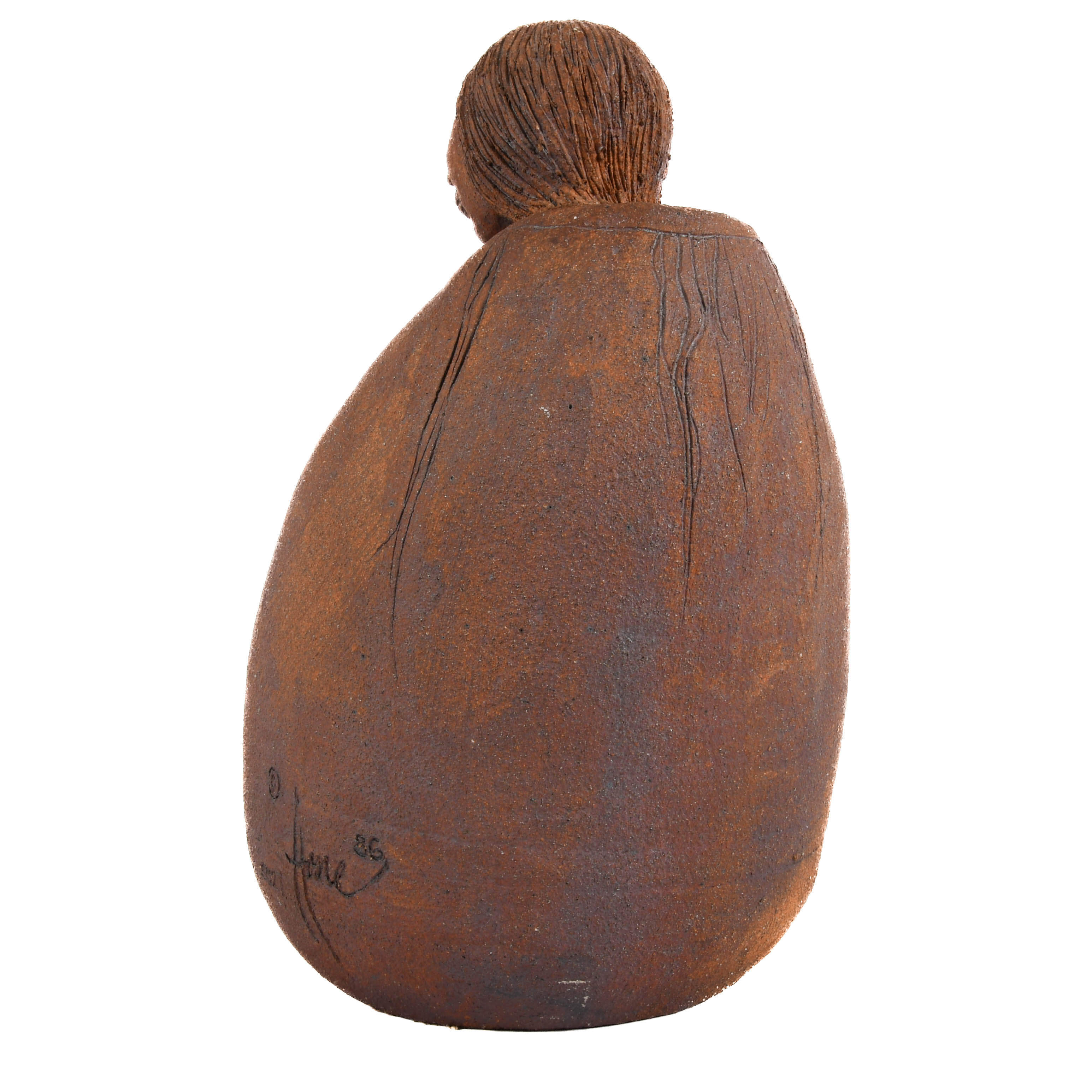 Signed Figural Native American Lady Pottery Sculpture-6